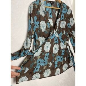 Jasper Conran Woman's Blouse Size 10 M Brown Y2k‎ Fairy Whimsy Boho Floral Sheer
